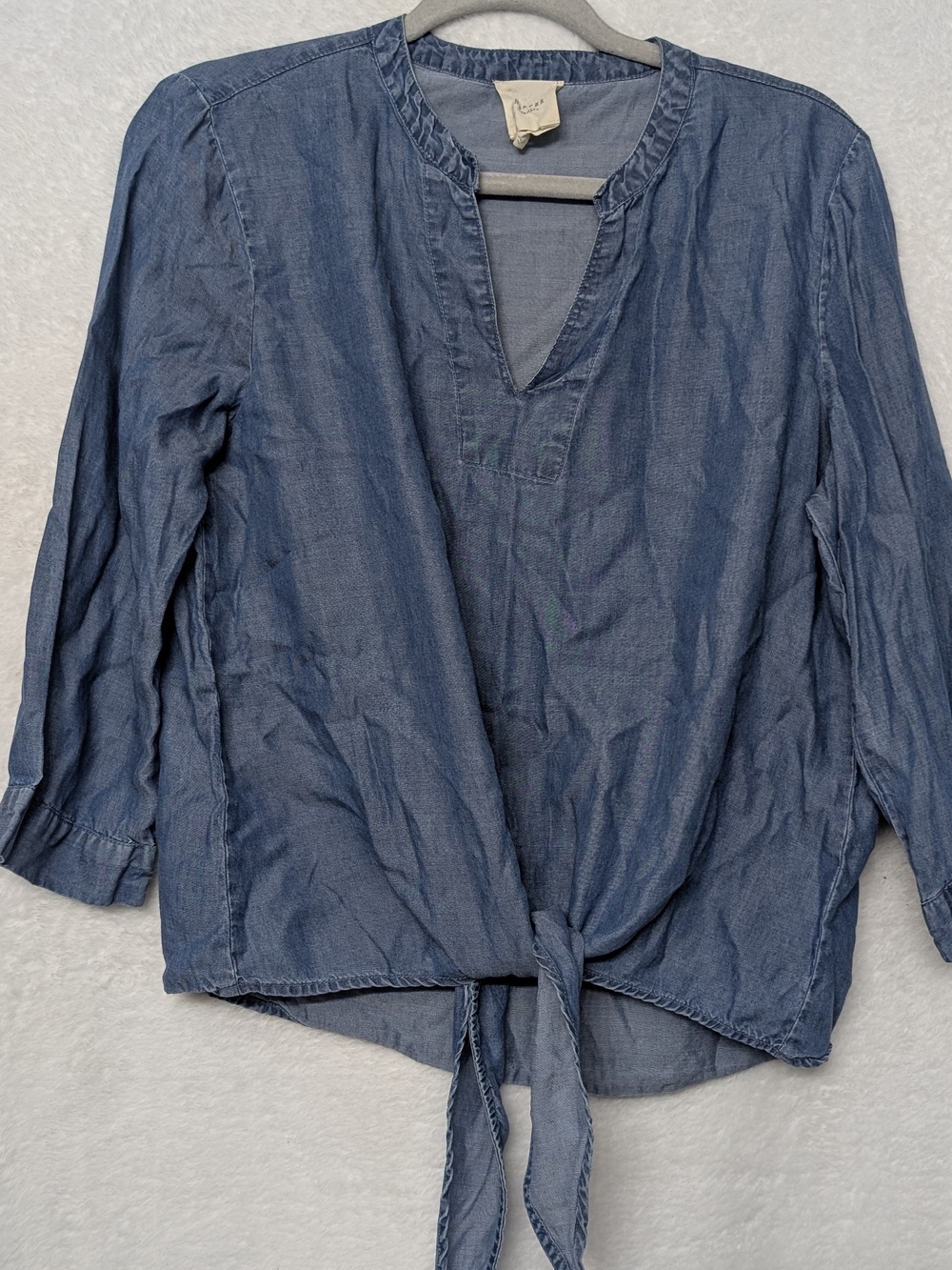 Harper Denim-Blue Tie-Front Women's Blouse